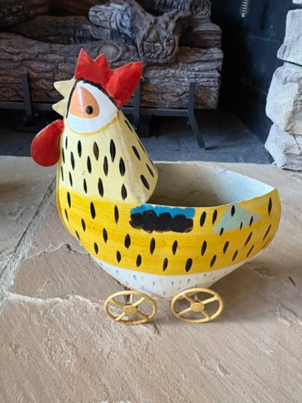 Adorable Pfaltzgraff Secrets of Pistoulet Kolpen Metal Chicken on Wheels